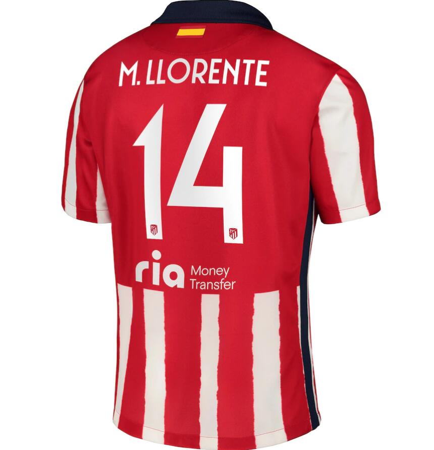 Atlético Madrid Metropolitano Home Kit Soccer Jersey with M. Llorente 14 printing 2020/21